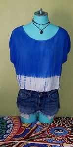 Blue and white tye-dye crop top.